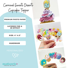 Cargar imagen en el visor de la galería, Carnival Sweets Cupcake Toppers, Two Sweet Party, Desserts Cupcake Toppers Set of 12