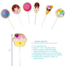 Cargar imagen en el visor de la galería, Carnival Sweets Cupcake Toppers, Two Sweet Party, Desserts Cupcake Toppers Set of 12