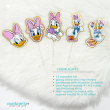 Cargar imagen en el visor de la galería, Daisy Duck cupcakes, great quality cupcake decorations for Daisy Duck party theme