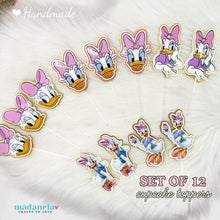 Cargar imagen en el visor de la galería, Set of 12 cupcake toppers, Daisy Duck party theme cupcake decorations