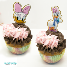 Cargar imagen en el visor de la galería, handmade Daisy Duck cupcake toppers. Set of 12 Daisy Duck cupcake toppers perfect for baby shower, Disney Party theme