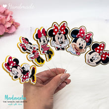 Cargar imagen en el visor de la galería, 12 Red Minnie Mouse cupcake toppers. Handmade Minnie Mouse cupcake toppers! Perfect for birthday parties, baby showers, or Disney-themed events. Six red different Minnie Mouse styles.