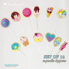 Cargar imagen en el visor de la galería, Carnival Sweets Cupcake Toppers, Two Sweet Party, Desserts Cupcake Toppers Set of 12