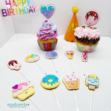 Cargar imagen en el visor de la galería, Carnival Sweets Cupcake Toppers, Two Sweet Party, Desserts Cupcake Toppers Set of 12