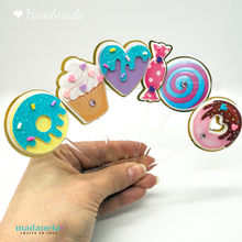 Cargar imagen en el visor de la galería, Carnival Sweets Cupcake Toppers, Two Sweet Party, Desserts Cupcake Toppers Set of 12