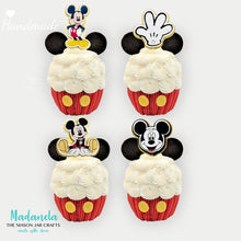 Cargar imagen en el visor de la galería, 12 assorted Mickey Mouse cupcake toppers. Beautiful handcrafted cupcake toppers to decorated cupcakes for any Disney party theme.