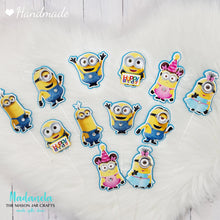Cargar imagen en el visor de la galería, 12 minion characters for cupcake topper decorations. Minion girls and boys cupcake toppers