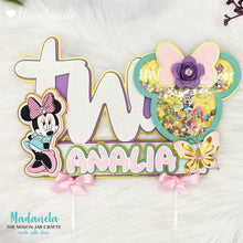 Load image into Gallery viewer, Minnie Mouse Cake Topper, Minnie Shaker Cake Topper, Cake Decorations, Minnie Party Decorations, Minnie Mouse Pink Personalized