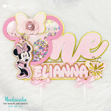 Load image into Gallery viewer, Minnie Mouse Cake Topper, Minnie Shaker Cake Topper, Cake Decorations, Minnie Party Decorations, Minnie Mouse Pink Personalized