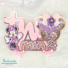 Load image into Gallery viewer, Minnie Mouse Cake Topper, Minnie Shaker Cake Topper, Cake Decorations, Minnie Party Decorations, Minnie Mouse Pink Personalized