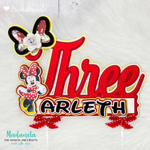 Load image into Gallery viewer, Minnie Mouse Cake Topper, Minnie Shaker Cake Topper, Cake Decorations, Minnie Party Decorations, Minnie Mouse Pink Personalized