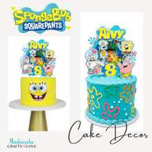 Cargar imagen en el visor de la galería, SpongeBob Cake Topper, SpongeBob Party Decorations, Spongebob Birthday, SpongeBob Shaker 3D Cake Topper