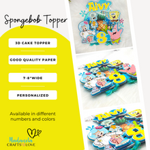 Cargar imagen en el visor de la galería, SpongeBob Cake Topper, SpongeBob Party Decorations, Spongebob Birthday, SpongeBob Shaker 3D Cake Topper