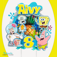 Cargar imagen en el visor de la galería, SpongeBob Cake Topper, SpongeBob Party Decorations, Spongebob Birthday, SpongeBob Shaker 3D Cake Topper
