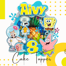 Cargar imagen en el visor de la galería, SpongeBob Cake Topper, SpongeBob Party Decorations, Spongebob Birthday, SpongeBob Shaker 3D Cake Topper