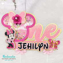 Load image into Gallery viewer, Minnie Mouse Cake Topper, Minnie Shaker Cake Topper, Cake Decorations, Minnie Party Decorations, Minnie Mouse Pink Personalized