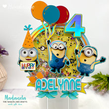 Load image into Gallery viewer, Personalized Minion Cake Topper, Shaker Cake Topper, Cake Decorations, Party Decorations
