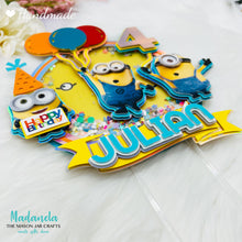 Load image into Gallery viewer, Personalized Minion Cake Topper, Shaker Cake Topper, Cake Decorations, Party Decorations