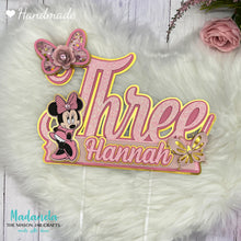 Load image into Gallery viewer, minnie mouse cake topper with confetti number three