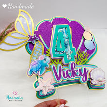 Load image into Gallery viewer, Mermaid Cake Topper, Shaker Cake Topper, Ariel Mermaid Cake Decorations, Disney Princess, Party Decorations Personalized