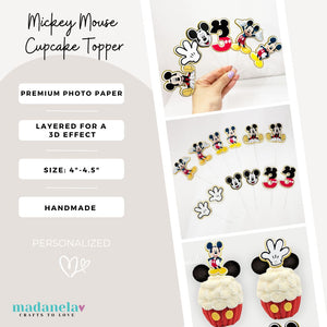 Handmade Mickey Mouse Cupcake Toppers Disney-themed birthday parties – Set of 12