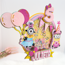 Cargar imagen en el visor de la galería, Handmade Girl Minion Cake Topper: Pink Shaker Birthday Decoration