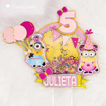 Cargar imagen en el visor de la galería, Handmade Girl Minion Cake Topper: Pink Shaker Birthday Decoration