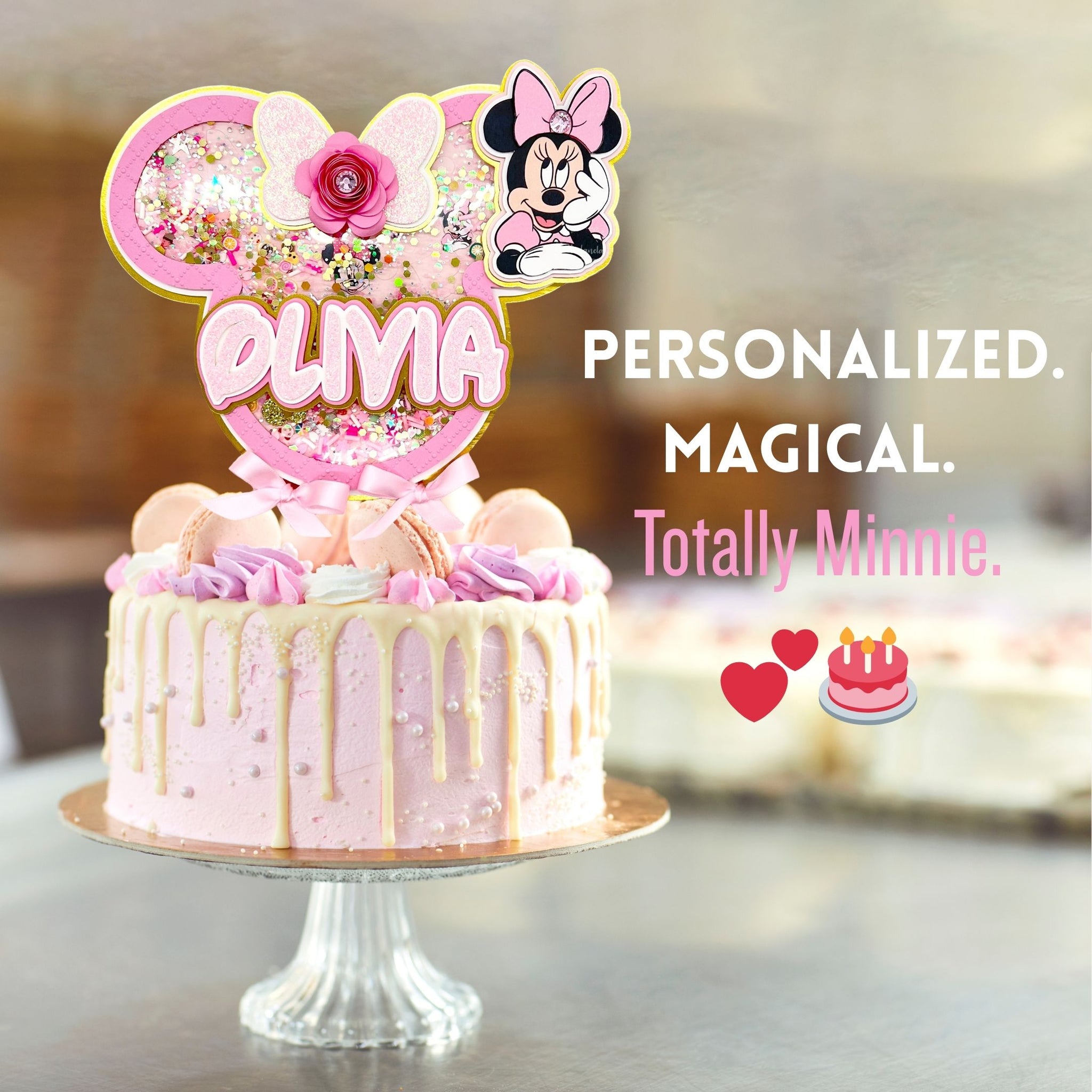 Minnie Mouse Pink Cake Topper, Personalized Cake Topper, Custom Cake Topper - Foto 14