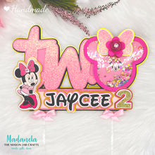 Load image into Gallery viewer, Minnie Mouse Cake Topper, Minnie Shaker Cake Topper, Cake Decorations, Minnie Party Decorations, Minnie Mouse Pink Personalized