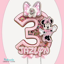 Cargar imagen en el visor de la galería, Personalized Minnie Mouse Shaker Cake Topper: 3D Party Decorations
