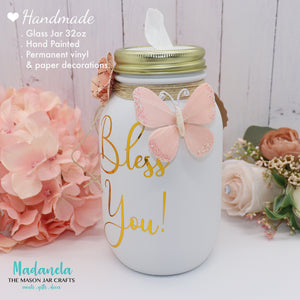 Mason Jar Tissue Holder, Bless You Jar With All Natural Soy Candle, Custom Tissue Dispenser