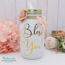 Load image into Gallery viewer, Mason Jar Tissue Holder, Bless You Jar With All Natural Soy Candle, Custom Tissue Dispenser