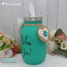 Load image into Gallery viewer, Mason Jar Tissue Holder, Bless You Jar With All Natural Soy Candle, Custom Tissue Dispenser
