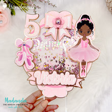 Load image into Gallery viewer, Ballerina Cake Topper, Shaker Cake Topper, Ballerina Cake Decorations, African American Ballerina, Party Decorations Personalized