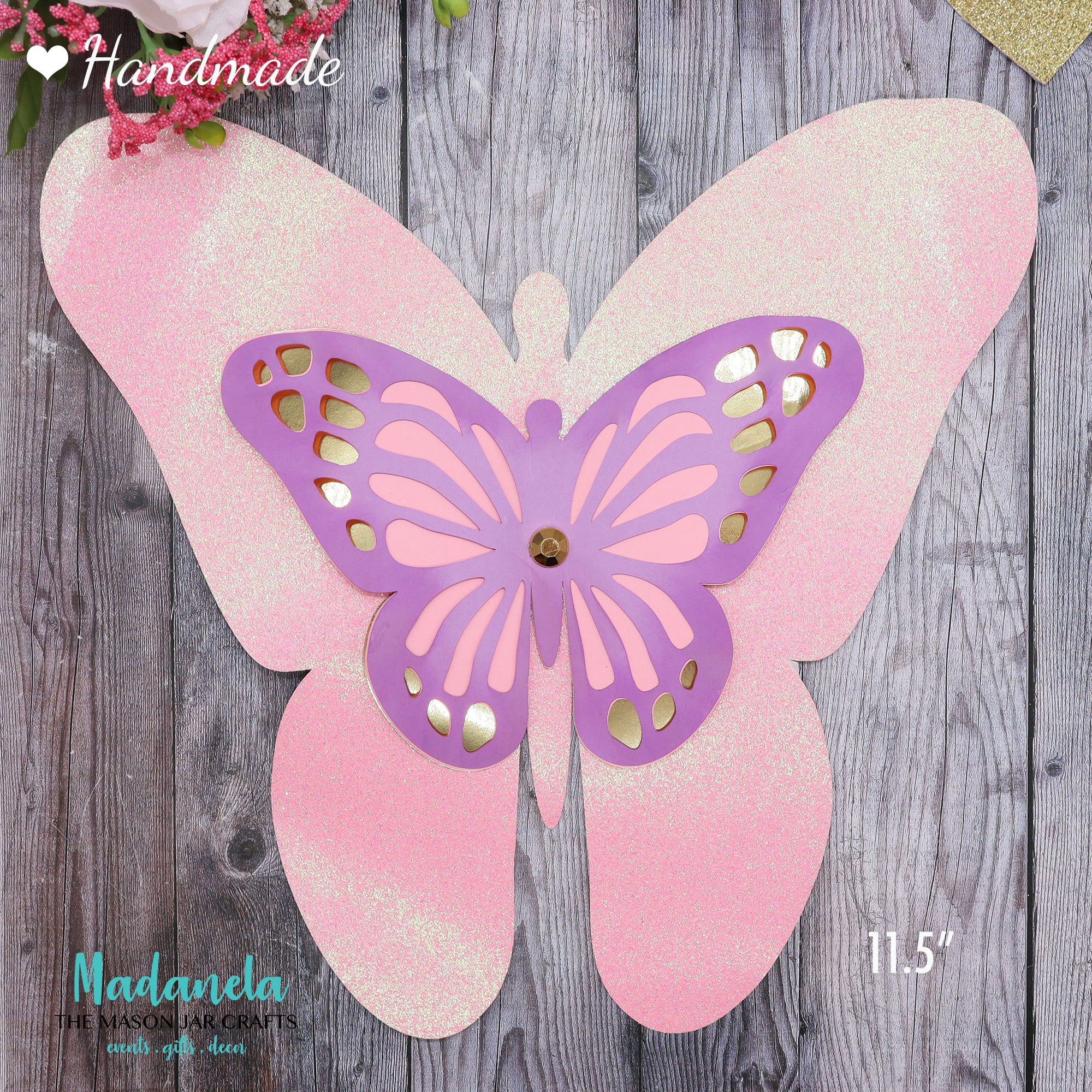 Paper Butterflies Cut Outs, Pink/Purple Set For Decorations - 58pcs Madanela