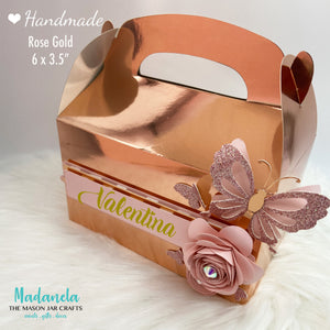 Butterfly Rose Gold Party Favor Gable Box For Birthday, Wedding, Baby Shower, Quinceanera
