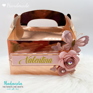 Butterfly Rose Gold Party Favor Gable Box For Birthday, Wedding, Baby Shower, Quinceanera