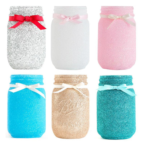 Mason Jars - Glitter Decorated Jars - Center Piece, Weddings, Sweet Sixteen, Quinceanera