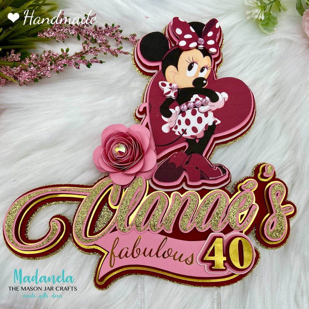 Personalized Minnie Mouse Cake Topper, Cake Decorations, Party Decorations