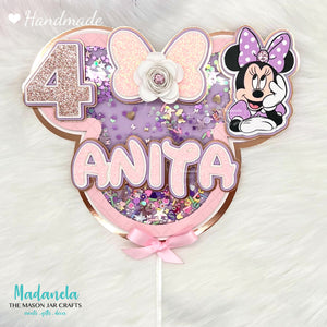 Personalized Minnie Mouse Cake Topper, Shaker Cake Topper, Cake Decorations, Party Decorations